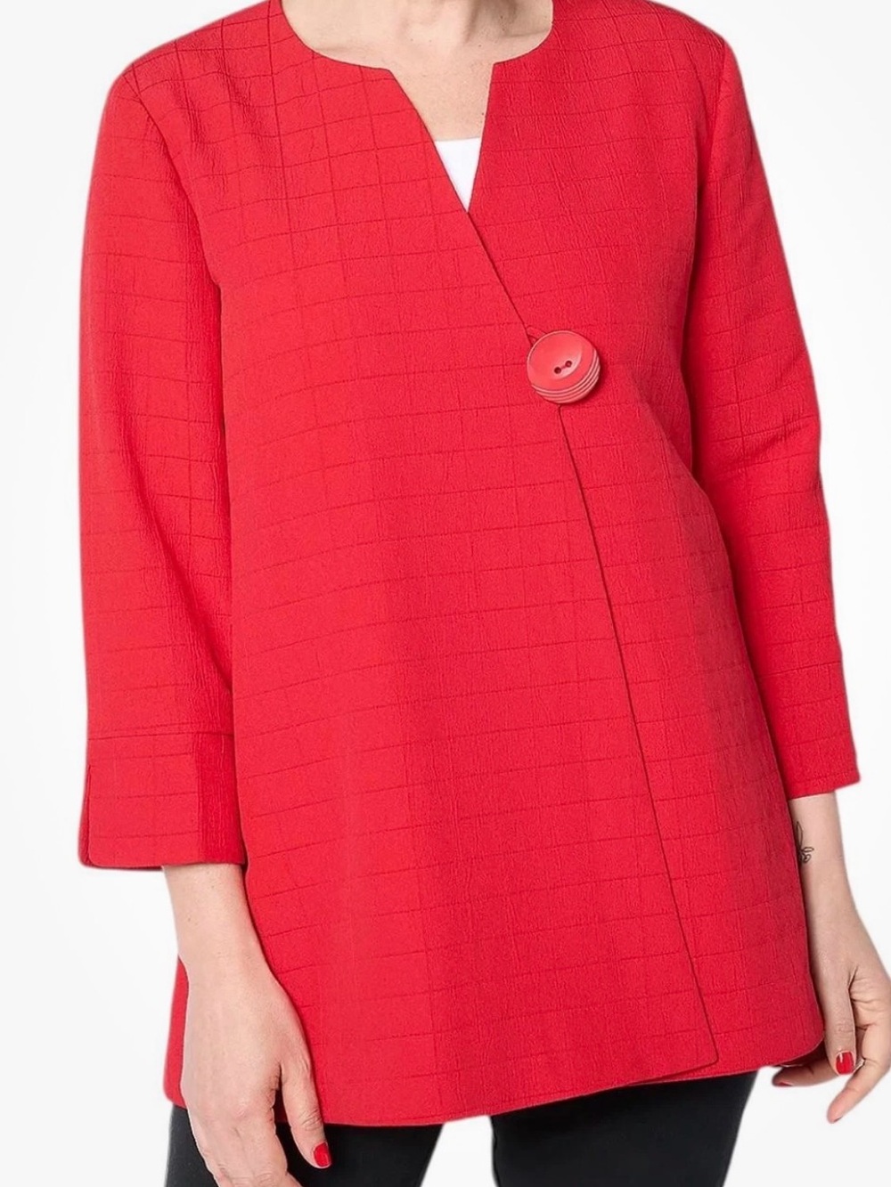 GRAVER Susan Graver Women's Textured Woven Swing Jacket Red Size XL Petite